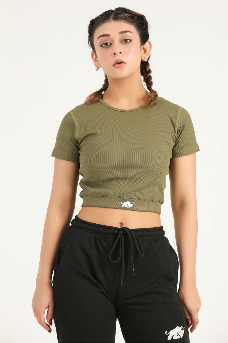 PRIME CROP TEE - OLIVE - Luna Active Fit