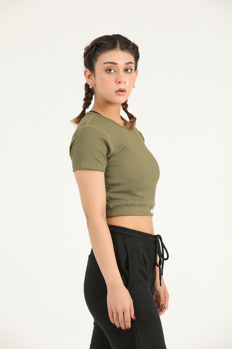 PRIME CROP TEE - OLIVE - Luna Active Fit