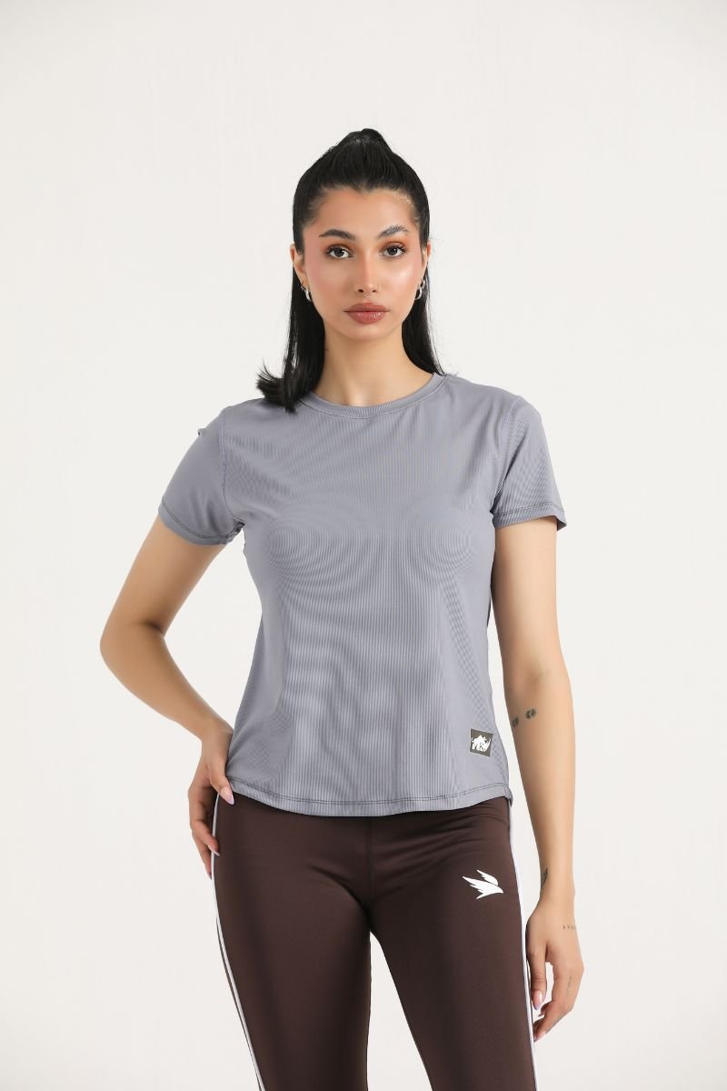 PULSE MID LENGTH TEE - GREY - Luna Active Fit