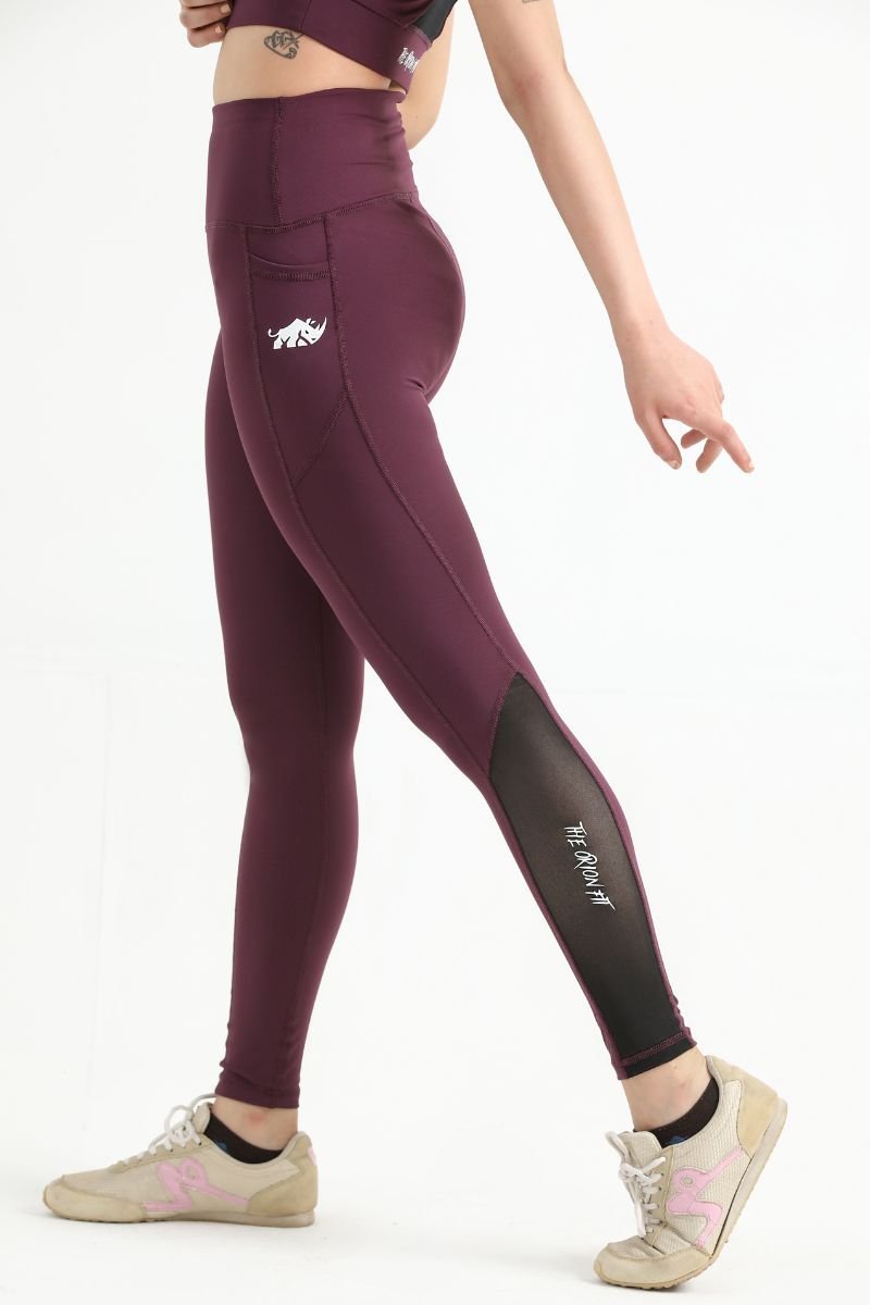 QUEEN MESH POWER LEGGINGS (BURGUNDY) - Luna Active Fit
