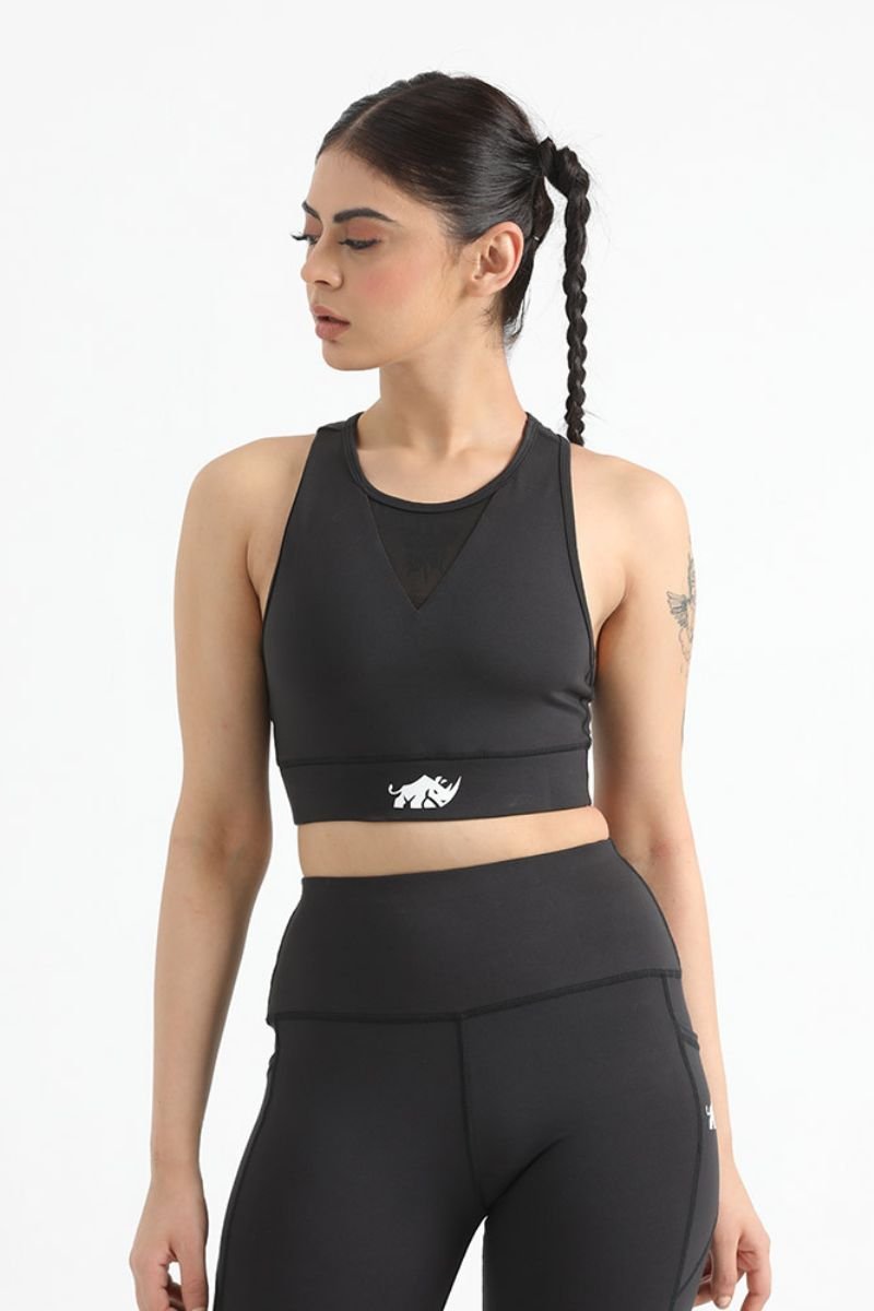 QUEEN MESH VELOCITY CROP TOP (BLACK) - Luna Active Fit