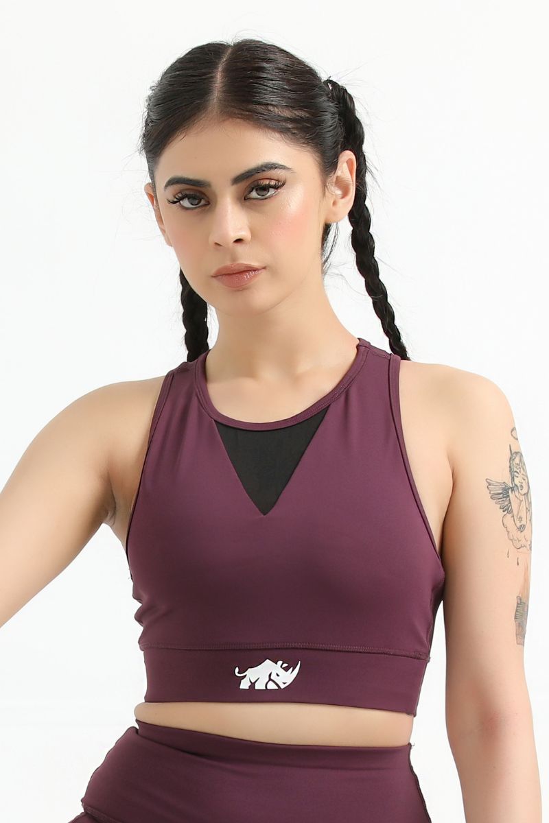 QUEEN MESH VELOCITY CROP TOP (MAROON) - Luna Active Fit