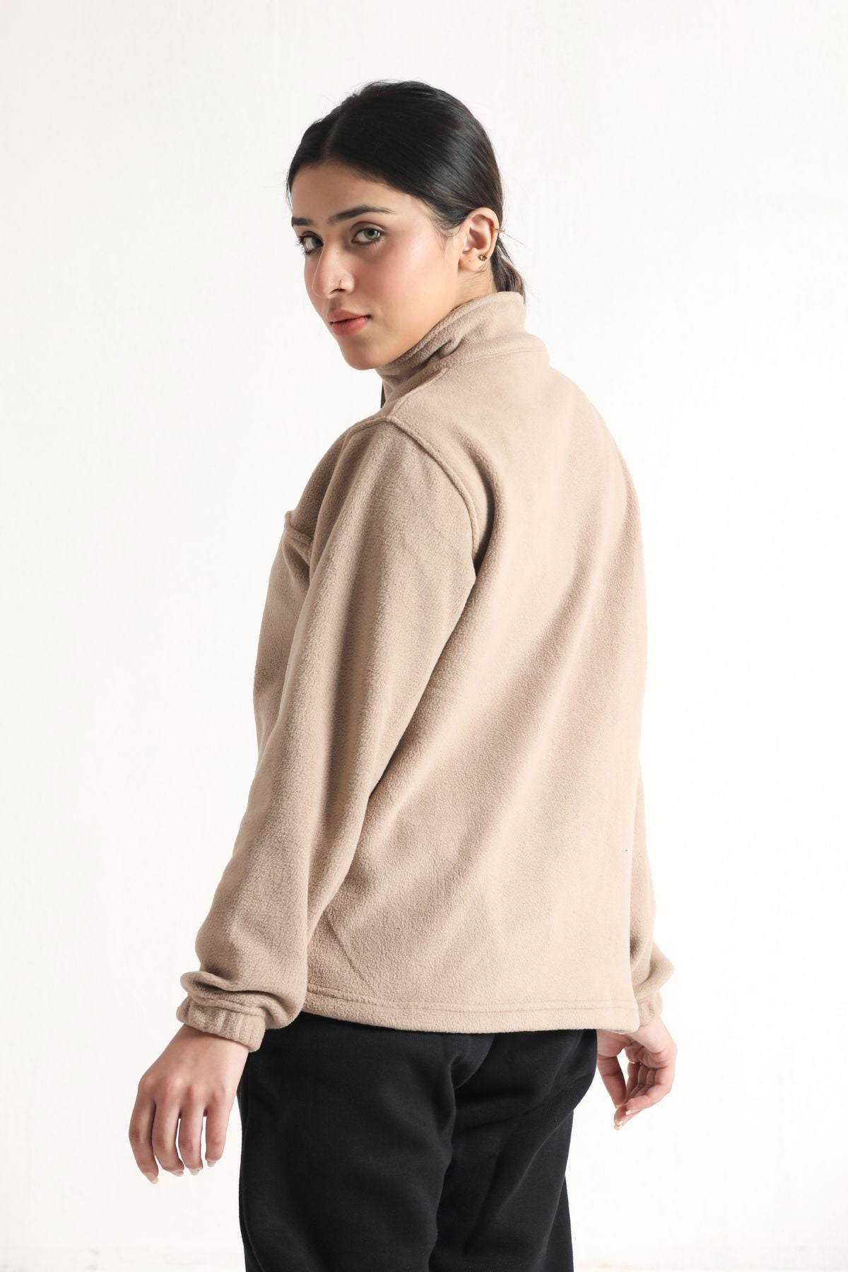SCULPT QUARTER ZIP CLOUD JACKET - BEIGE - Luna Active Fit