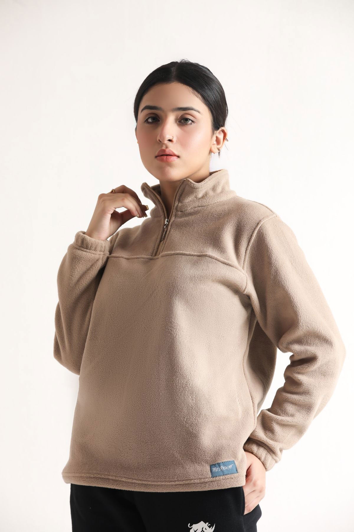 SCULPT QUARTER ZIP CLOUD JACKET - BEIGE - Luna Active Fit