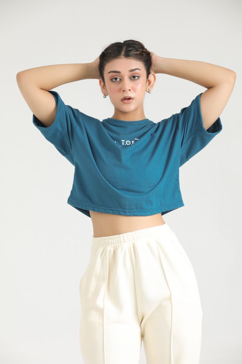 LOOSE FIT GYM CROP SET - TEAL - Luna Active Fit