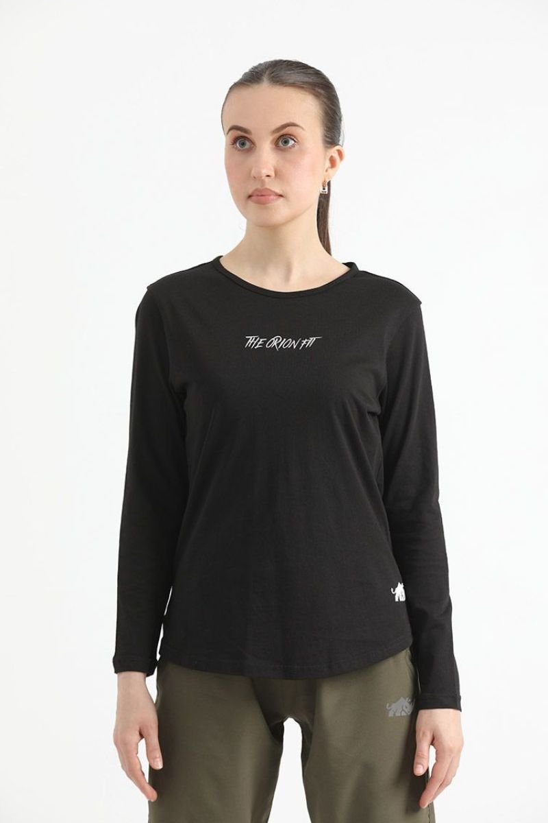ELONGATED FULL SLEEVE COTTON TEE (BLACK) - Luna Active Fit