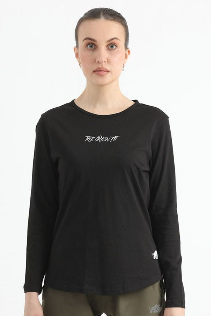 ELONGATED FULL SLEEVE COTTON TEE (BLACK) - The Orion Fit