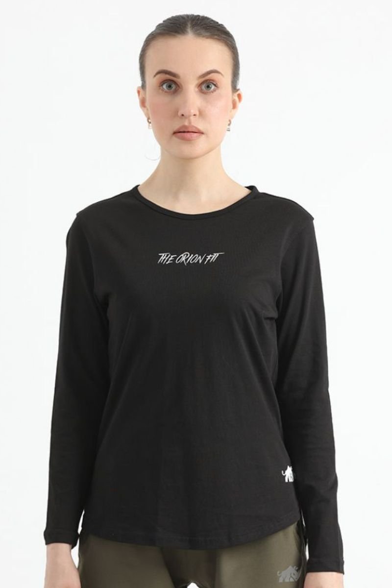 ELONGATED FULL SLEEVE COTTON TEE (BLACK) - Luna Active Fit